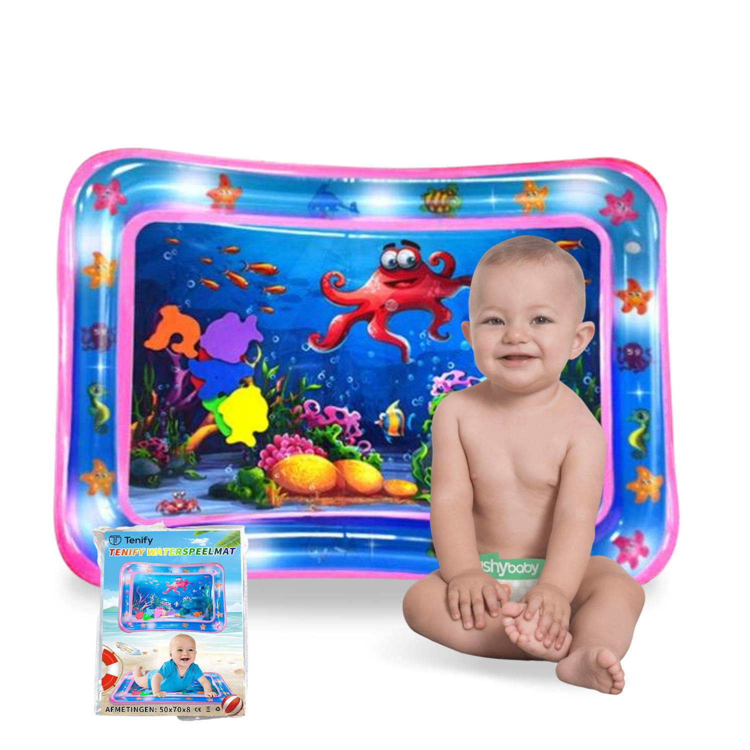 Tenify Waterspeelmat - Watermat - Speelkleed - Opblaasbaar - Tummy Time - Baby Speelgoed 0 Jaar - Kraamcadeau - Roze