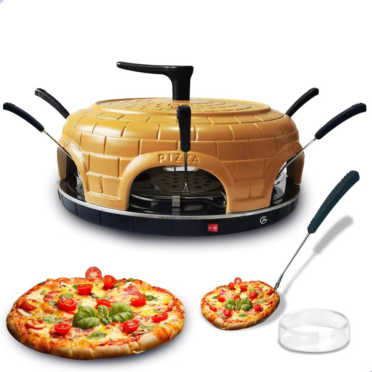 AG280 Pizzarette 6 personen- Elecktrische Pizzaovens - Pizza oven- Pizzasteen - Pizza Gourmetstel - Handgemaakte terracotta keramiek geglazuurd koepel met mini pizza oven - Pizzaov