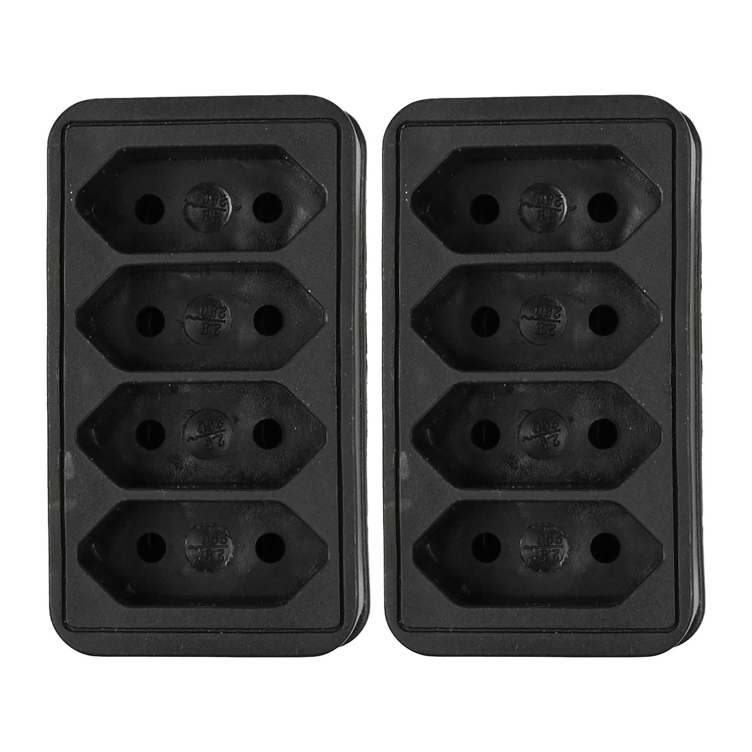 Benson Stopcontact splitter 2x quattro zwart voor 4 platte stekkers Verdeelstekkers