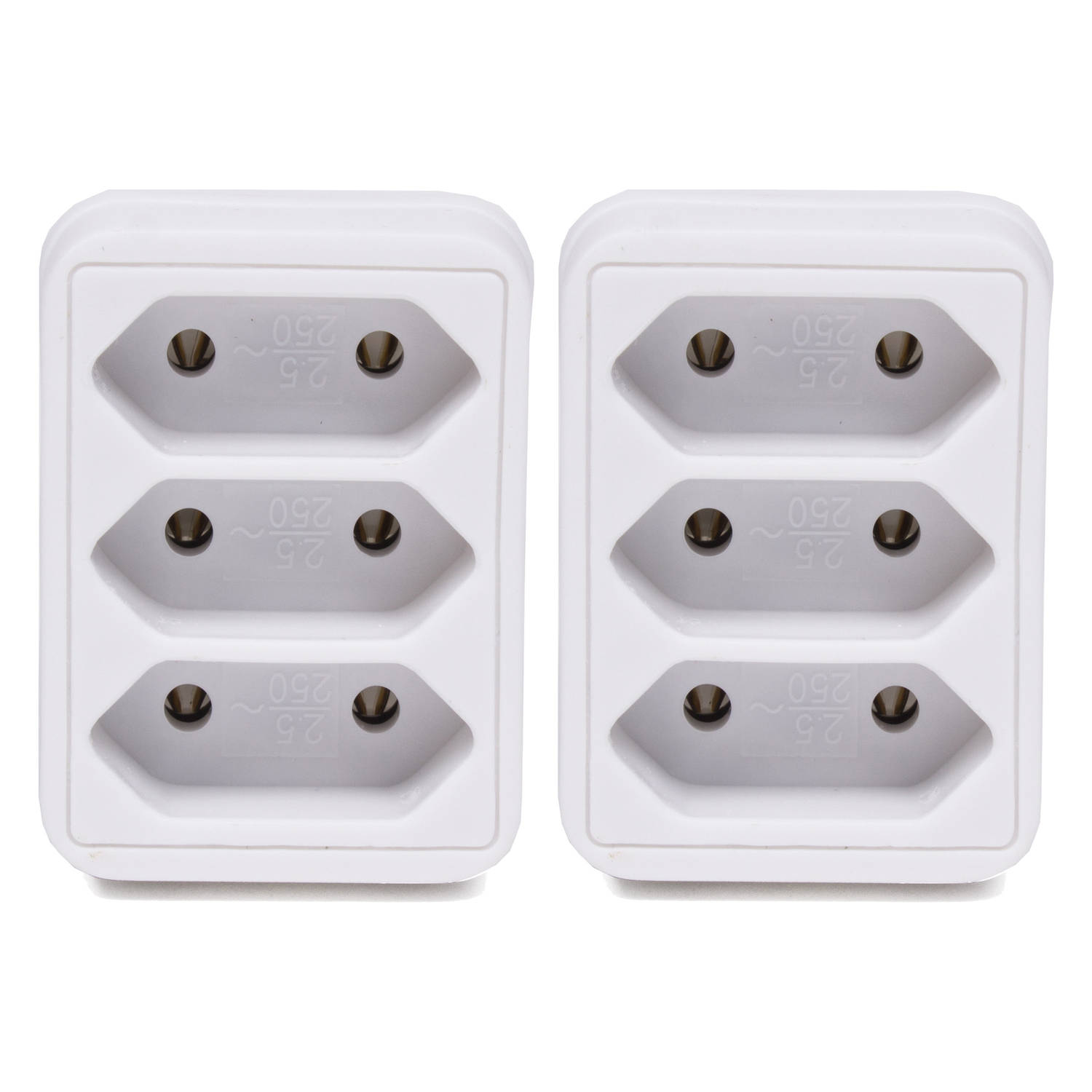 Benson Stopcontact splitter 2x triple wit voor 3 platte stekkers Verdeelstekkers