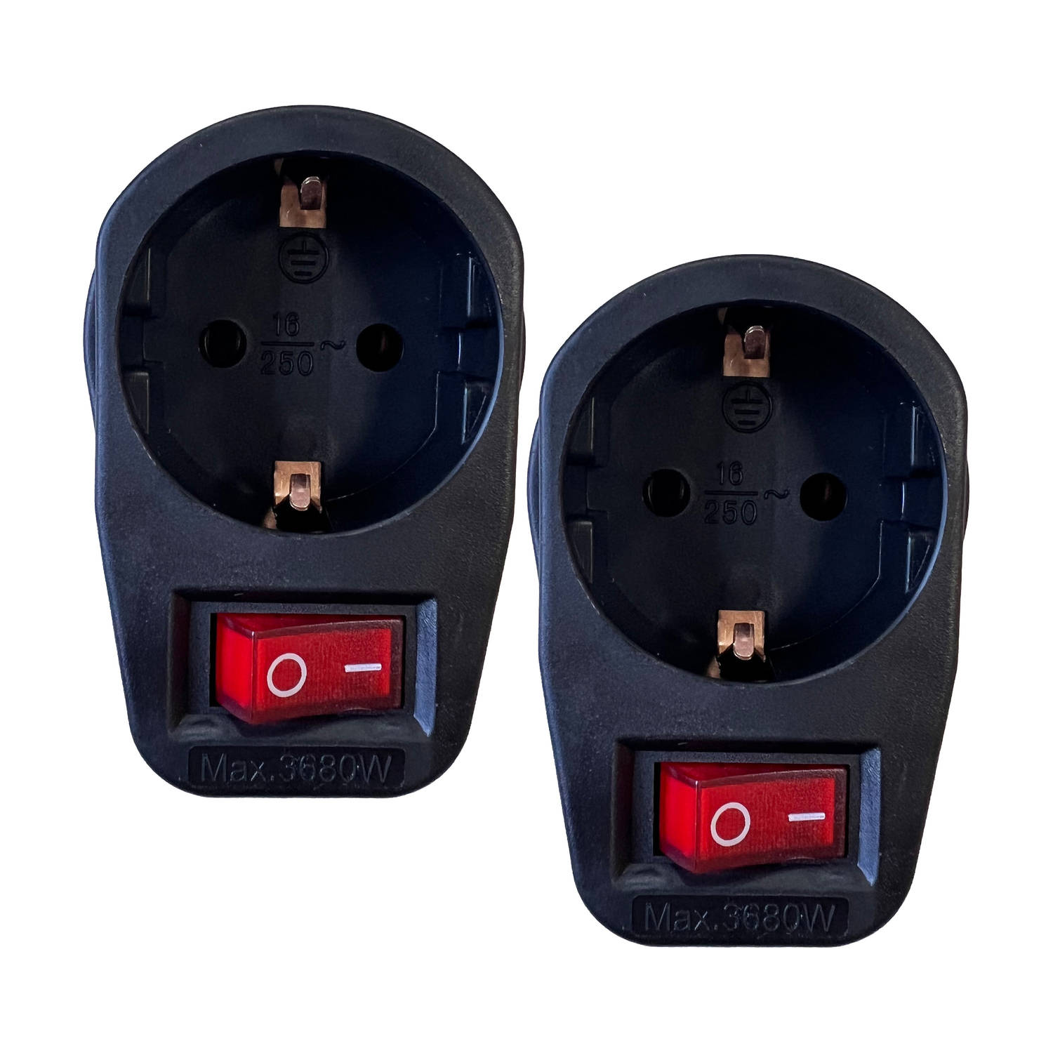 Benson Stopcontact adapter 2x zwart met randaarde en schakelaar Verdeelstekkers