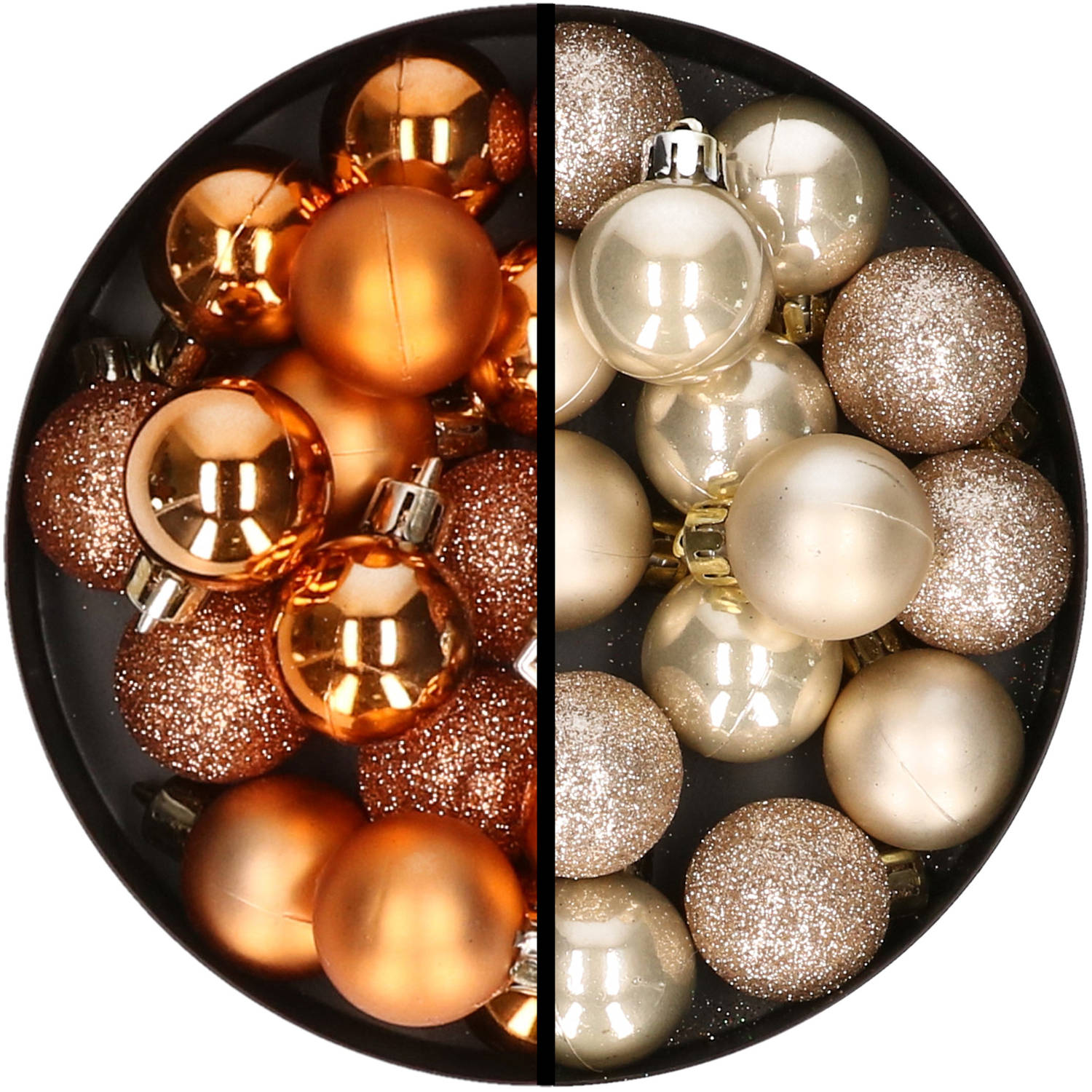 34x stuks kunststof kerstballen koper en champagne 3 cm Kerstbal