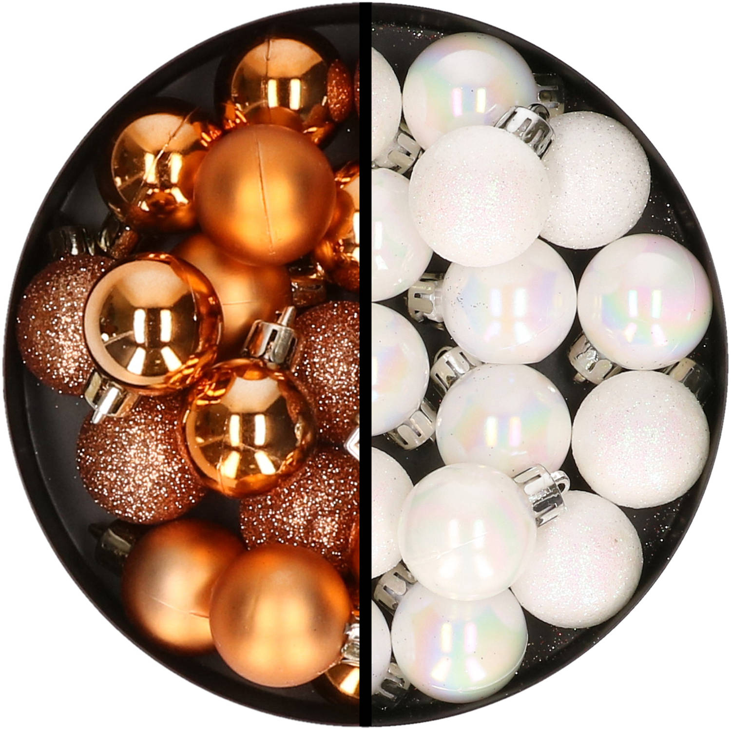 34x stuks kunststof kerstballen koper en parelmoer wit 3 cm Kerstbal