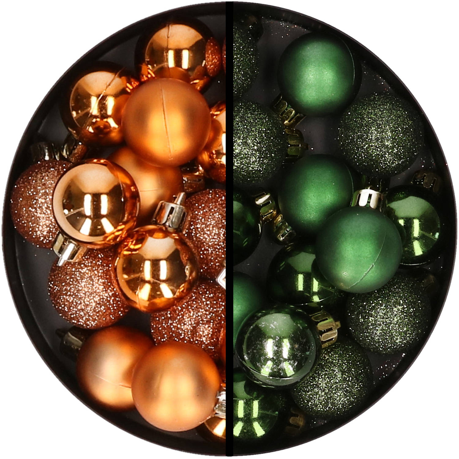 34x stuks kunststof kerstballen koper en donkergroen 3 cm Kerstbal
