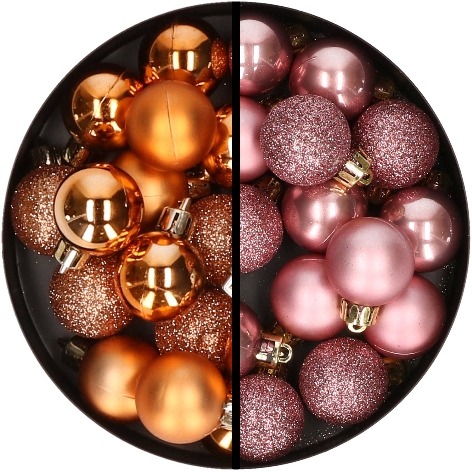 34x stuks kunststof kerstballen koper en velvet roze 3 cm Kerstbal