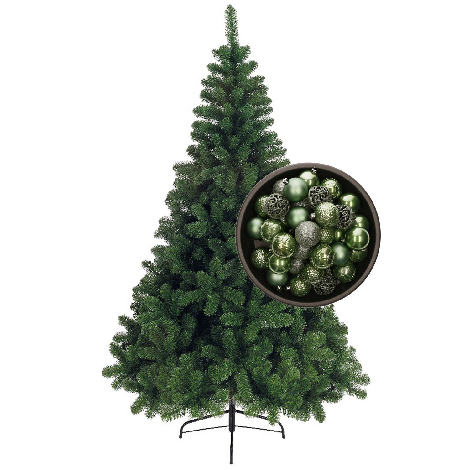 Bellatio Decorations kunst kerstboom 240 cm met kerstballen salie groen Kunstkerstboom