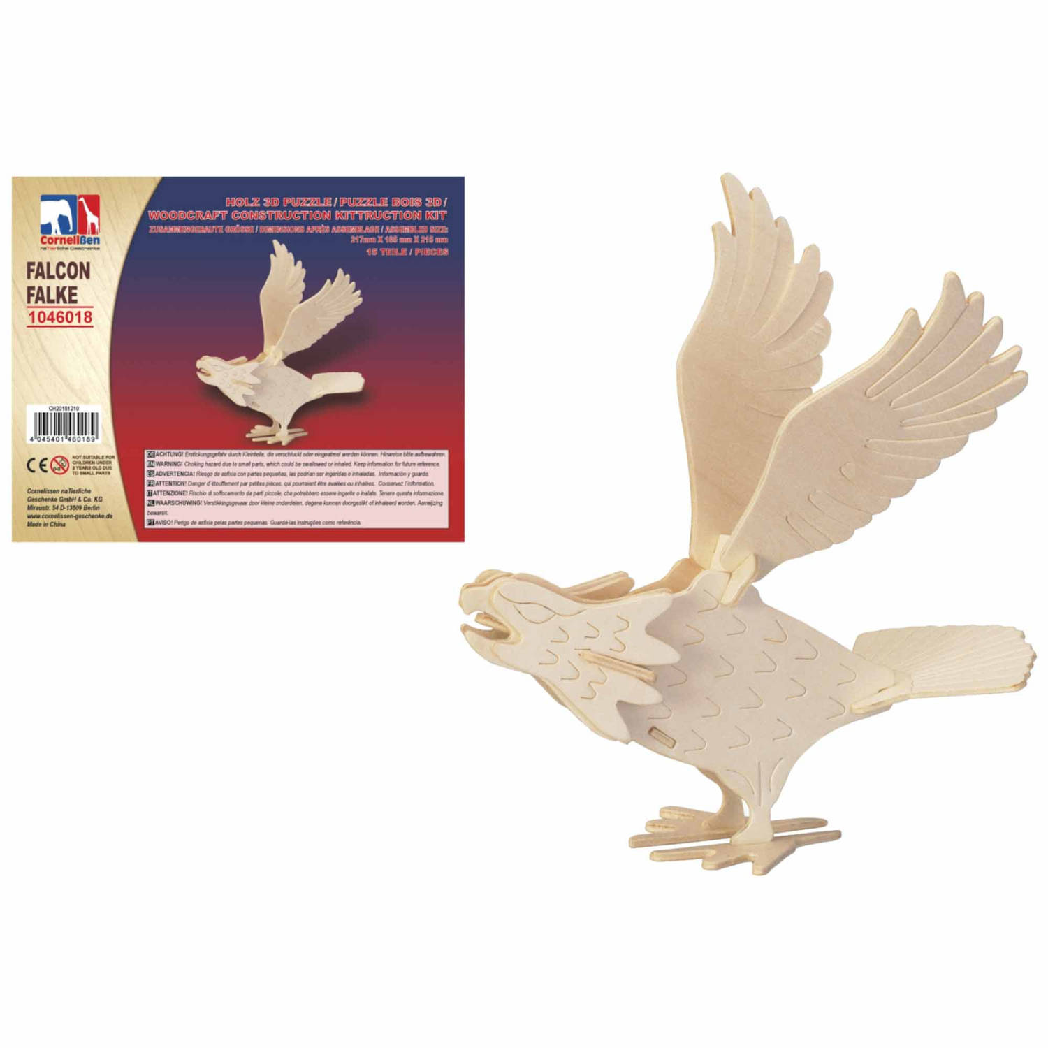 Houten dieren 3d puzzel valk vogel bouwpakket 21 cm 3D puzzels