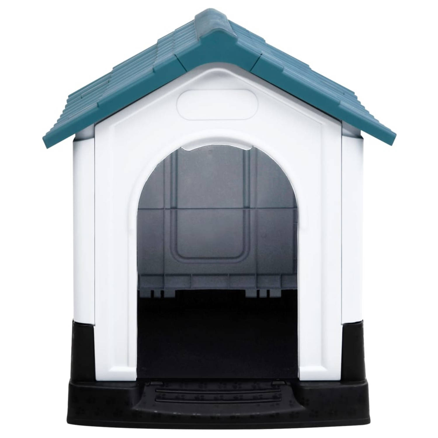 The Living Store Hondenhok - Duurzaam PP - Goede ventilatie - Praktisch dak - Verhoogde vloer - Blauw/Wit/Zwart - 57x68x66 cm