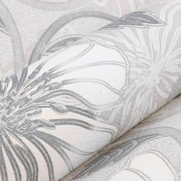 vidaXL Vliesbehang 3D bloemenpatroon 10x0,53 m grijs