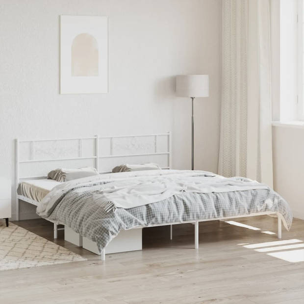 vidaXL Bedframe met hoofdbord metaal wit 180x200 cm