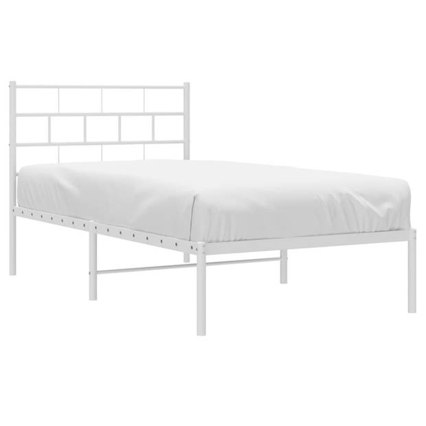 vidaXL Bedframe met hoofdbord metaal wit 90x200 cm