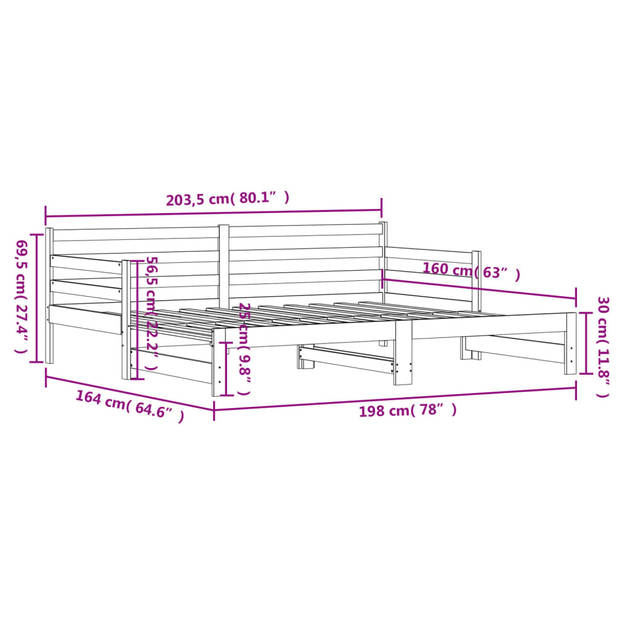 vidaXL Slaapbank met onderschuifbed 90x190 cm massief grenenhout