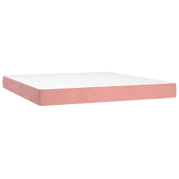 vidaXL Boxspring met matras fluweel roze 160x200 cm