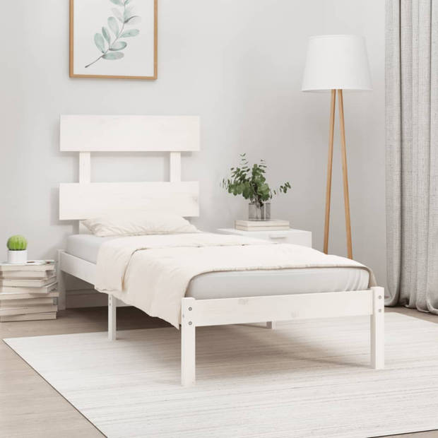 vidaXL Bedframe massief hout wit 90x190 cm