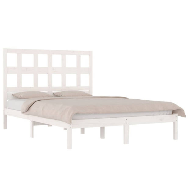 vidaXL Bedframe massief grenenhout wit 150x200 cm