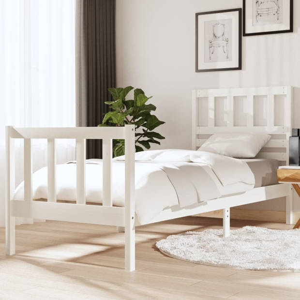 vidaXL Bedframe massief hout wit 75x190 cm