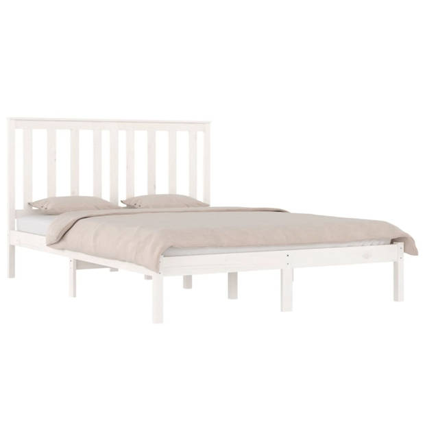 vidaXL Bedframe massief grenenhout wit 135x190 cm 4FT6 Double