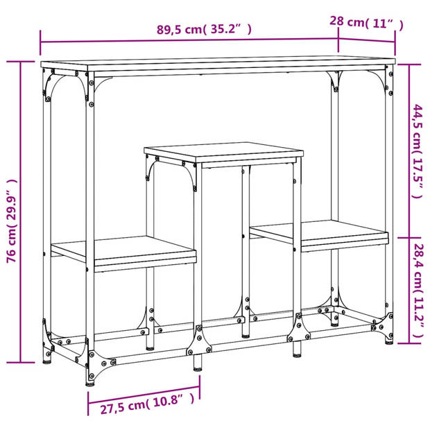 vidaXL Wandtafel 89,5x28x76 cm bewerkt hout zwart