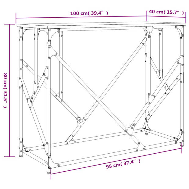 vidaXL Wandtafel 100x40x80 cm bewerkt hout gerookt eikenkleurig