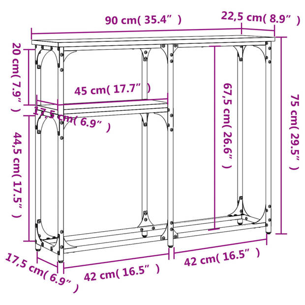 vidaXL Wandtafel 90x22,5x75 cm bewerkt hout gerookt eikenkleurig