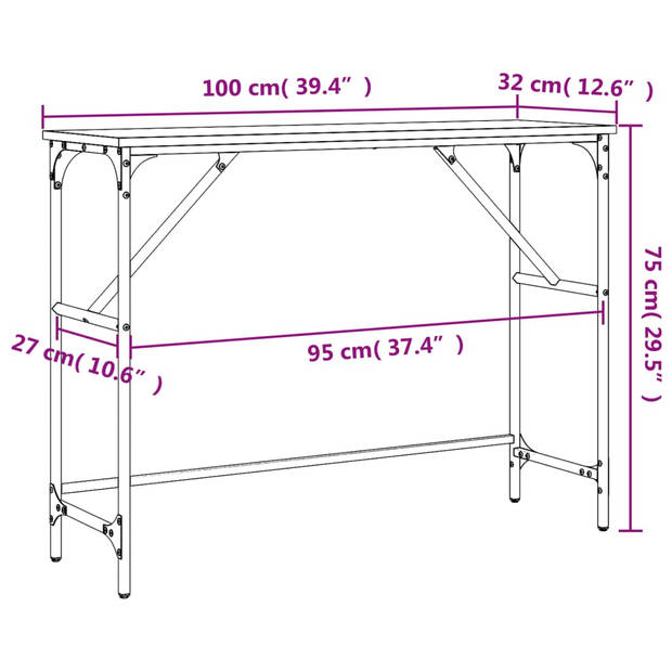 vidaXL Wandtafel 100x32x75 cm bewerkt hout zwart