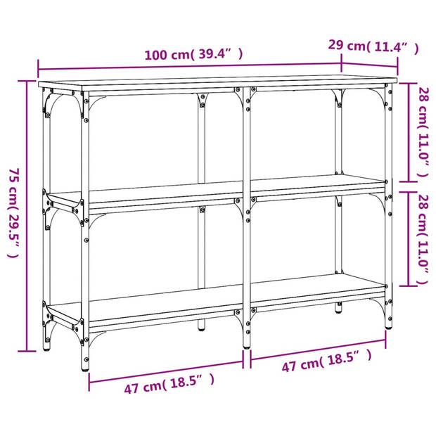 vidaXL Wandtafel 100x29x75 cm bewerkt hout bruin eikenkleur