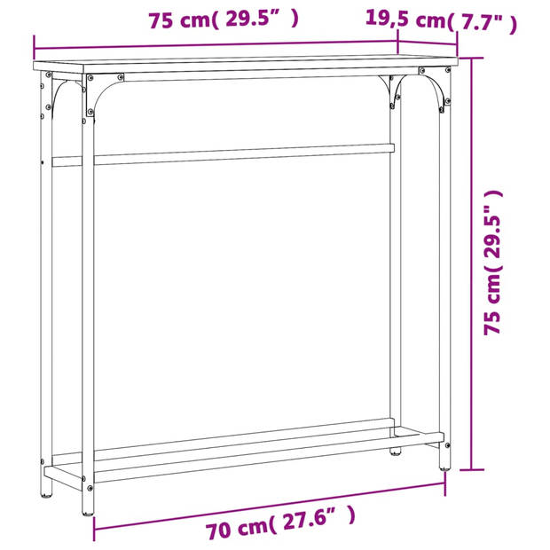 vidaXL Wandtafel 75x19,5x75 cm bewerkt hout bruin eikenkleur