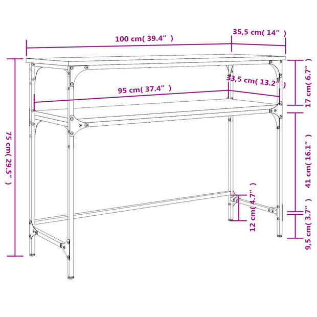 vidaXL Wandtafel 100x35,5x75 cm bewerkt hout zwart