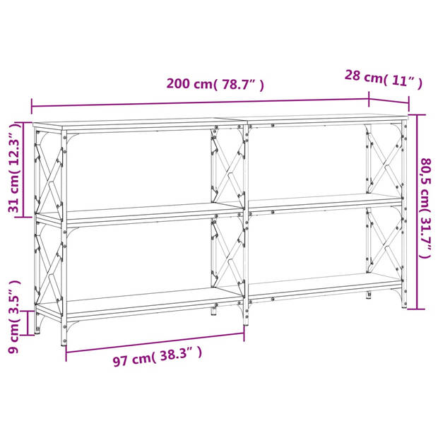 vidaXL Wandtafel 200x28x80,5 cm bewerkt hout zwart