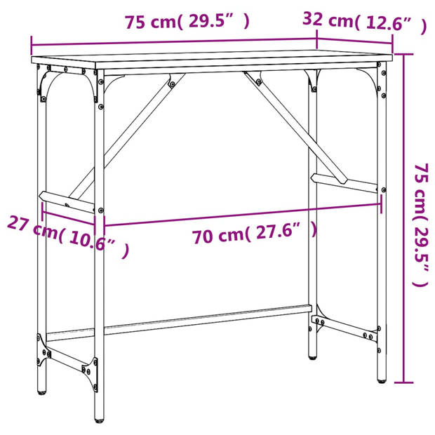 vidaXL Wandtafel 75x32x75 cm bewerkt hout zwart