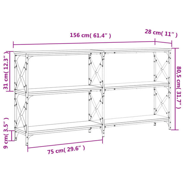 vidaXL Wandtafel 156x28x80,5 cm bewerkt hout grijs sonoma eikenkleurig