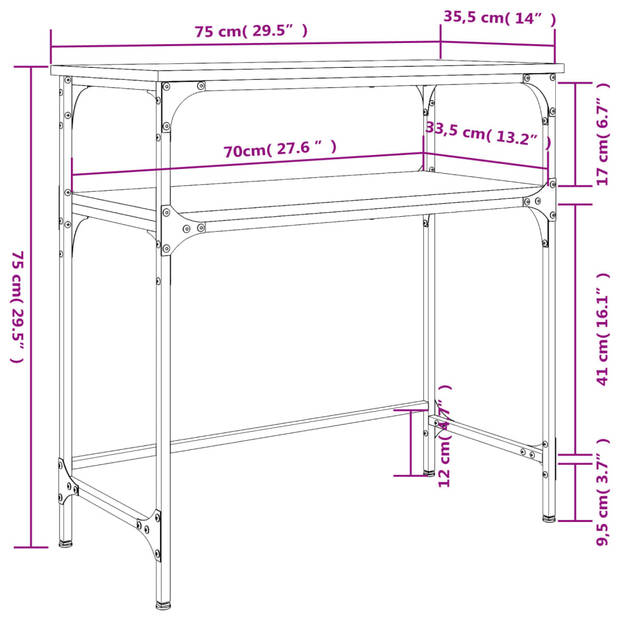 vidaXL Wandtafel 75x35,5x75 cm bewerkt hout bruin eikenkleur