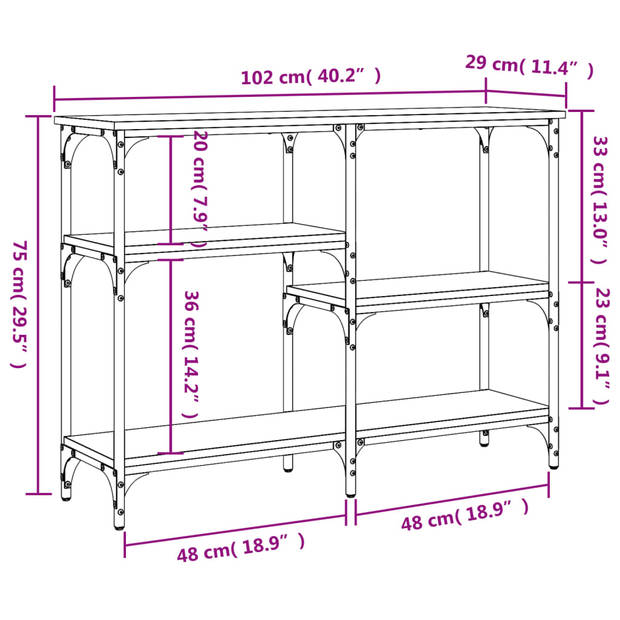 vidaXL Wandtafel 102x29x75 cm bewerkt hout zwart