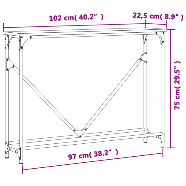 vidaXL Wandtafel 102x22,5x75 cm bewerkt hout bruin eikenkleur