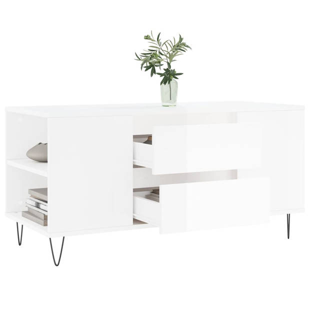 vidaXL Salontafel 102x44,5x50 cm bewerkt hout hoogglans wit