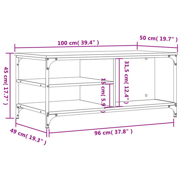 vidaXL Salontafel 100x50x45 cm bewerkt hout zwart