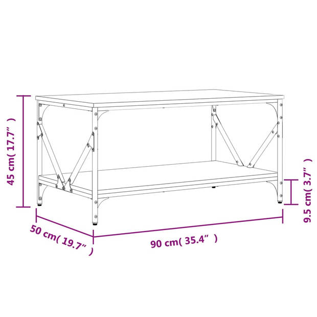 vidaXL Salontafel 90x50x45 cm bewerkt hout bruin eikenkleur