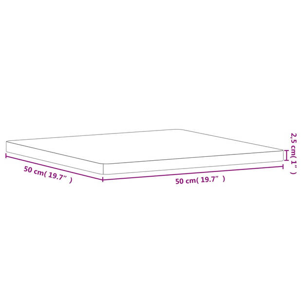 vidaXL Tafelblad vierkant 50x50x2,5 cm massief beukenhout