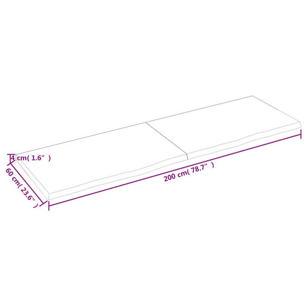 vidaXL Wandschap 200x60x(2-4) cm onbehandeld massief eikenhout