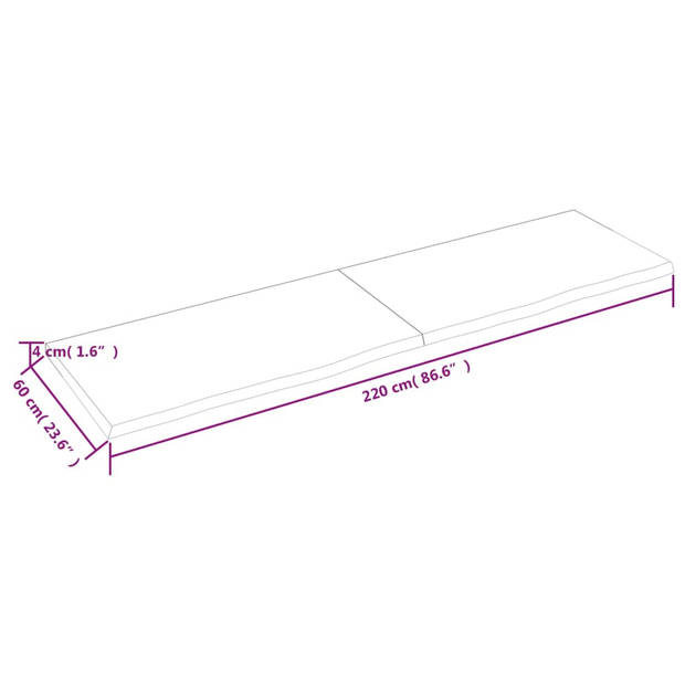 vidaXL Tafelblad 220x60x(2-4)cm behandeld massief eikenhout lichtbruin