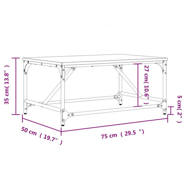 vidaXL Salontafel 75x50x35 cm bewerkt hout sonoma eikenkleurig