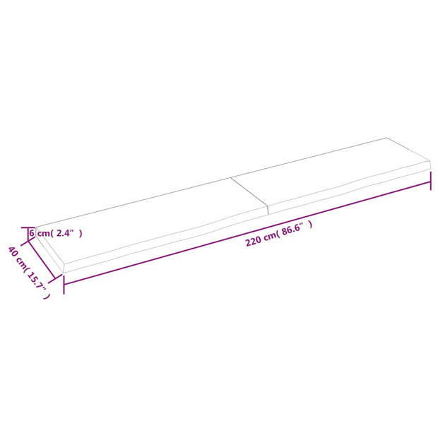 vidaXL Tafelblad 220x40x(2-6)cm behandeld massief eikenhout lichtbruin