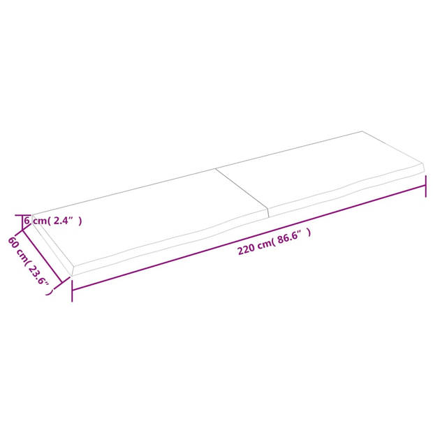 vidaXL Tafelblad 220x60x(2-6)cm behandeld massief eikenhout lichtbruin