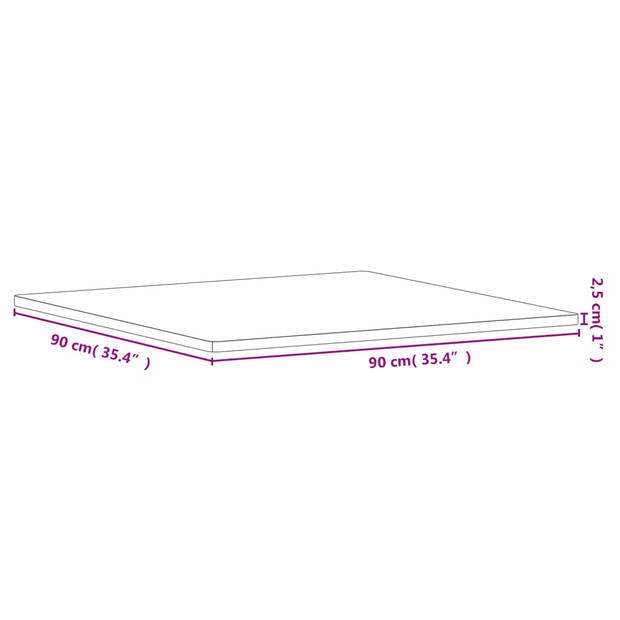 vidaXL Tafelblad vierkant 90x90x2,5 cm massief beukenhout