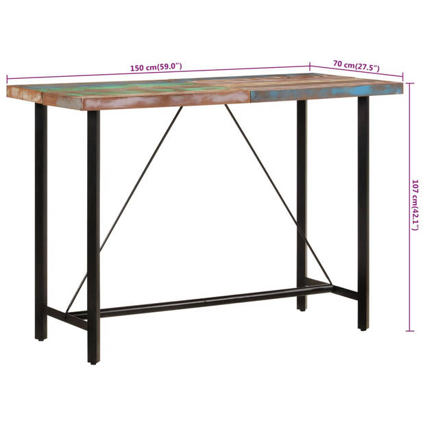 vidaXL Bartafel 150x70x107 cm massief gerecycled hout en ijzer