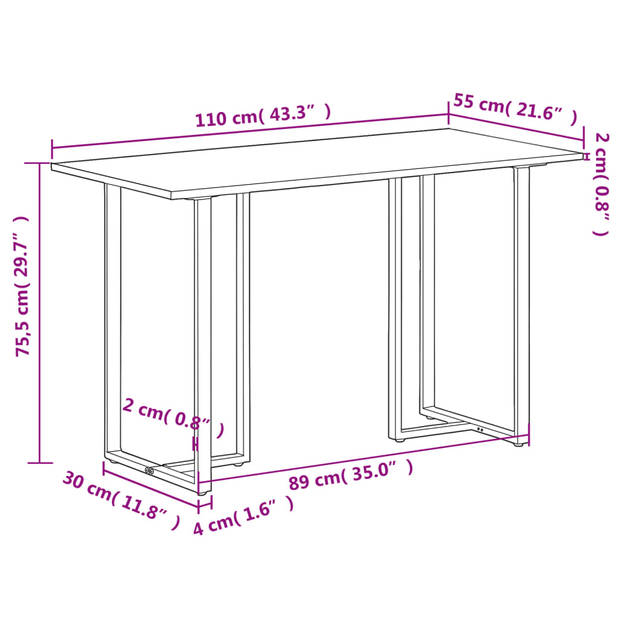 vidaXL Eettafel 110x55x75,5 cm massief mangohout