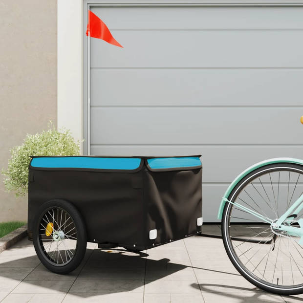 vidaXL Fietstrailer 45 kg ijzer zwart en blauw