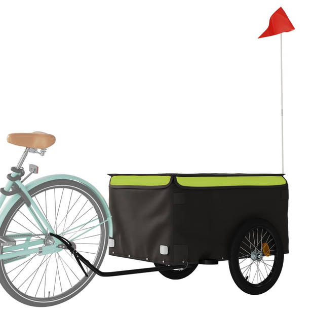 vidaXL Fietstrailer 45 kg ijzer zwart en groen