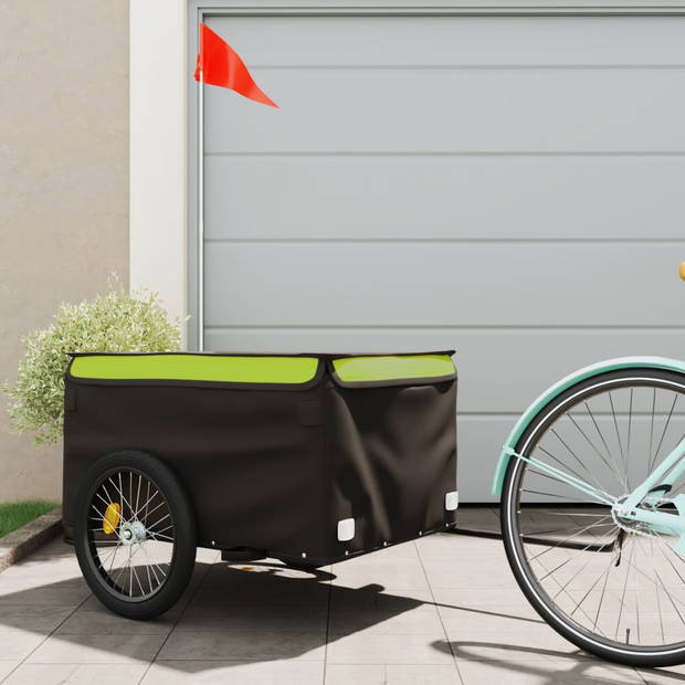 vidaXL Fietstrailer 45 kg ijzer zwart en groen