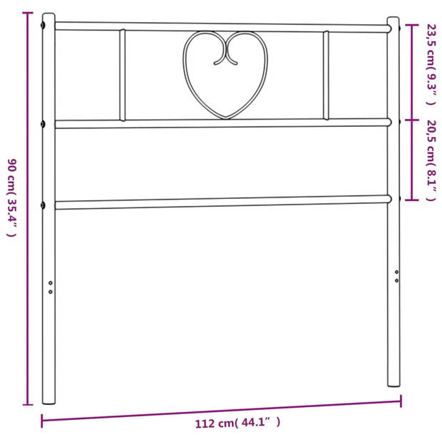 vidaXL Hoofdbord 107 cm metaal zwart